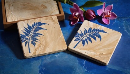 Stone Coasters with Fern Design.