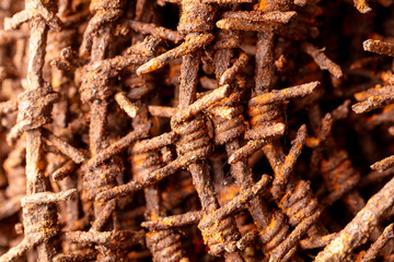 Close-up of rusty metal barbed wire