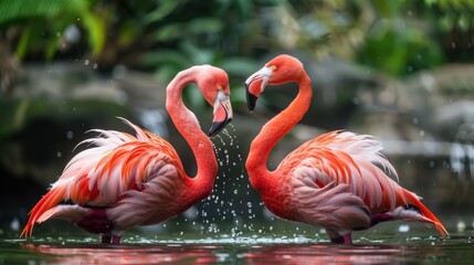 Obraz premium Flamingos enjoy playful interactions.romantic.