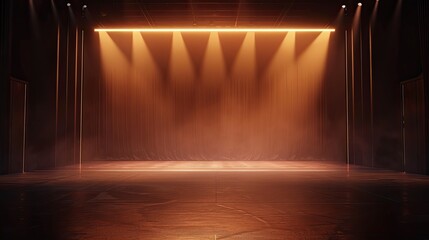 a vacant stage with gentle amber and warm white lights. and design of lighting for entertainment programs.