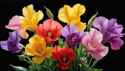 Obraz premium Colorful Flower Bouquet Against a Black Background.
