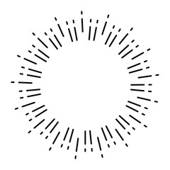 Sunburst firework explosion. Retro hand drawn sparkle. Bursting or light rays, linear drawing. Vector trendy hand drawn retro isolated design element