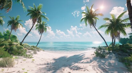 Fototapeta premium a beach with palm trees and blue water