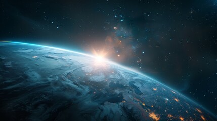 Fototapeta premium Earthrise with City Lights and Starry Sky