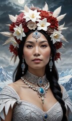 Naklejka premium Woman with Flower Crown and Jewelry.