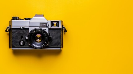Fototapeta premium Vintage camera on a yellow background.