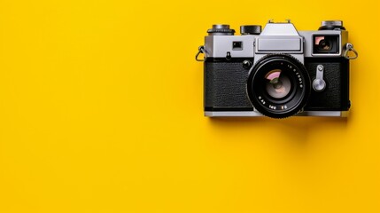 Fototapeta premium Vintage Camera on Yellow Background.