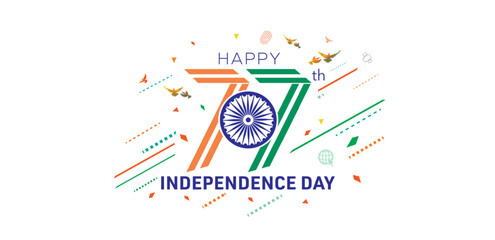 Happy 77th Independence day of India. Vector greeting card design.