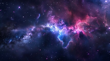 Naklejka premium Colorful nebula gas cloud illuminating deep outer space with vibrant stellar gases and cosmic dust - stunning astronomical phenomenon in the universe