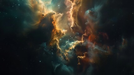Colorful nebula gas cloud illuminating deep outer space with vibrant stellar gases and cosmic dust - stunning astronomical phenomenon in the universe