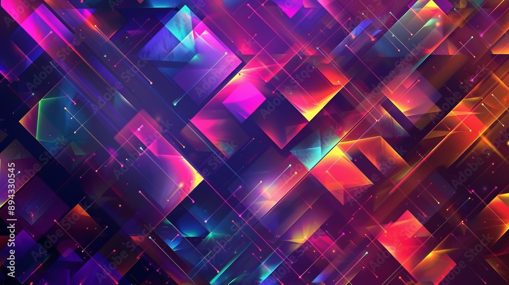 Poster vibrant neon geometric patterns with hexagonal and triangular shapes - abstract futuristic backgroun