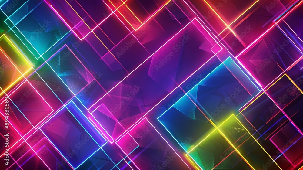 Poster vibrant neon geometric patterns with hexagonal and triangular shapes - abstract futuristic backgroun
