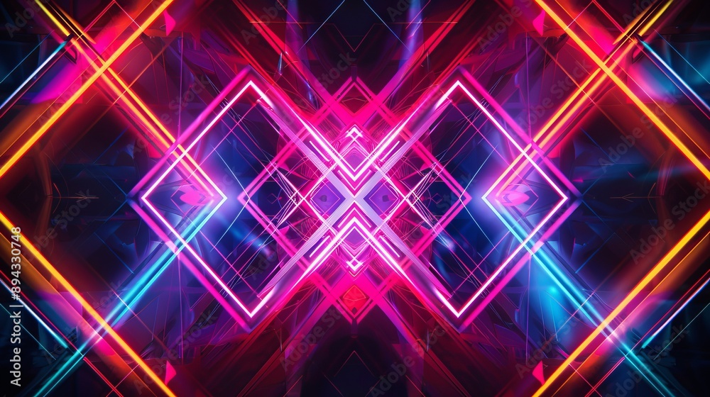 Poster vibrant neon geometric patterns with hexagonal and triangular shapes - abstract futuristic backgroun