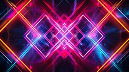 Vibrant neon geometric patterns with hexagonal and triangular shapes - abstract futuristic background and digital wallpaper for science and technology themes


