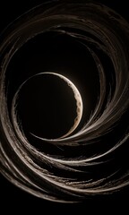 Crescent Moon In Swirling Light.