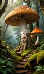 Fototapeta premium Giant Mushroom Tree in a Magical Forest.