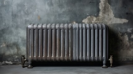 House heater radiator on floor and wall, delivering warmth for cozy home ambiance