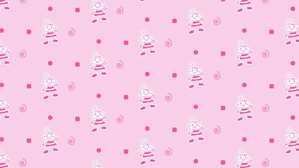 Pattern of the children's character girl alien is pink for books, coloring, games, clothes, advertising