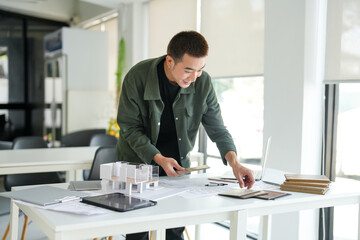 Architecture interior Asianman Creative project plan&nbsp;designer home and Choose interior materials  drawing interior on blueprint.