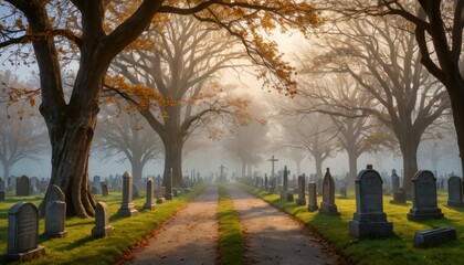 Foggy Cemetery Path.