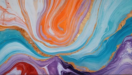 Abstract Fluid Art Swirls of Blue, Orange, and Purple.