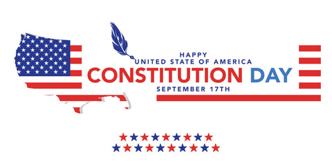 Constitution Day in USA banner design with text, flags and colorful fireworks on blue background. 17th September Citizenship day
