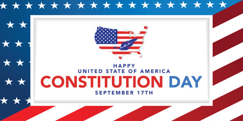 Constitution Day in USA banner design with text, flags and colorful fireworks on blue background. 17th September Citizenship day
