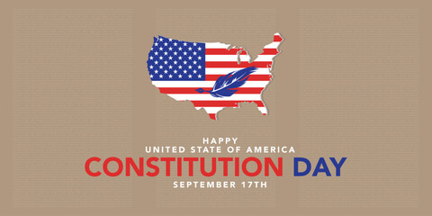 Constitution Day in USA banner design with text, flags and colorful fireworks on blue background. 17th September Citizenship day
