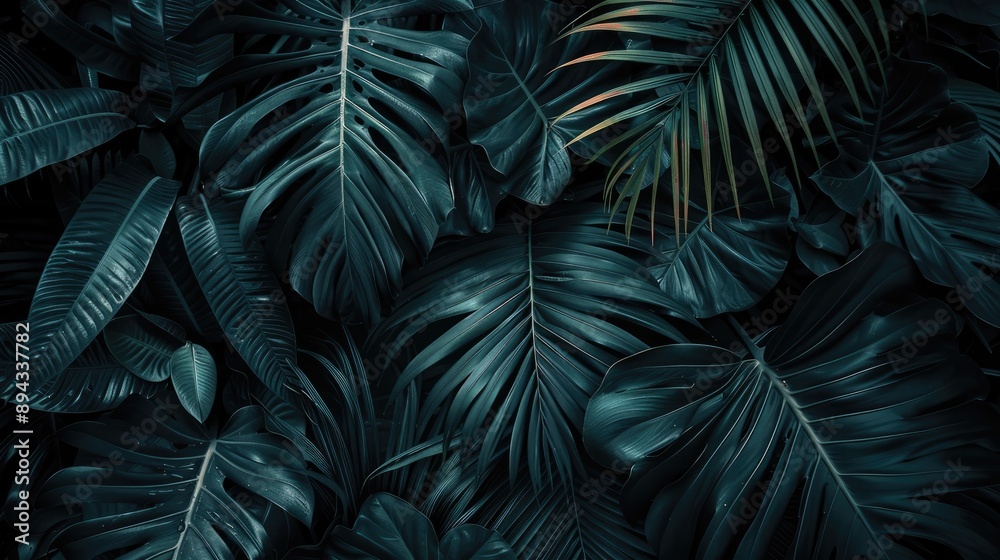 Poster dark palm leaf texture background