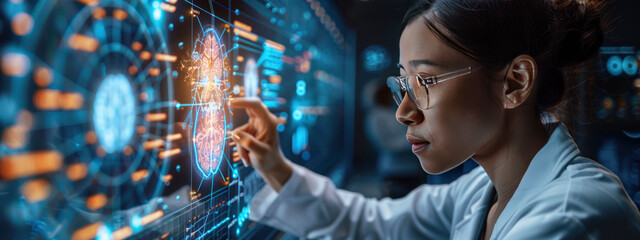 medicine of the future concept. asian doctors use artificial intelligence in work. banner