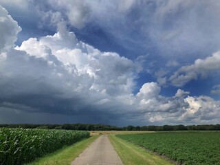  Road and fields the uffelter es Uffelte Drenthe Netherlands. Clouds. Countryside.