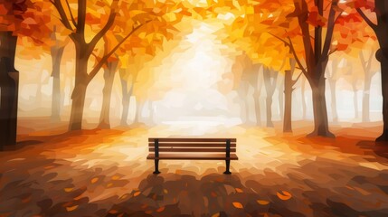 Urban park in autumn, impressionistic style with vibrant leaves and soft light, blending the aesthetic charm of nature with the innovation of modern art