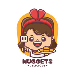 Nuggets cartoon mascot design, vector illustration for culinary business
