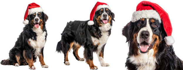 Obraz premium Bernese Mountain Dog in Santa Hat on Transparent Background - Festive Christmas Pet Collection