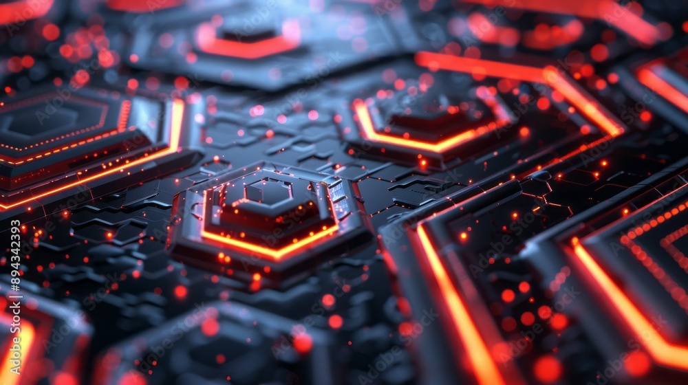 Poster futuristic hexagon data transmission concept in structural communication technology, 3d rendering of