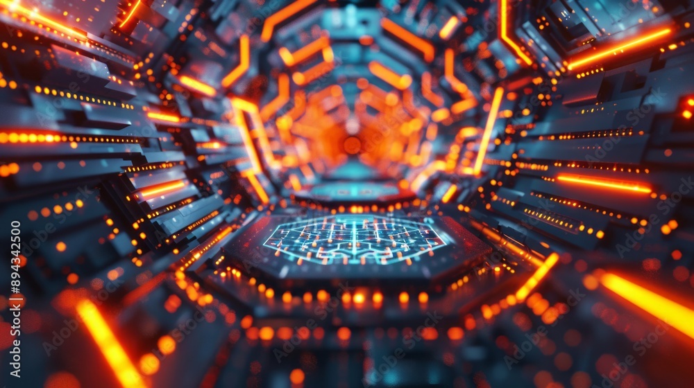 Wall mural futuristic hexagon data transmission concept in structural communication technology, 3d rendering of