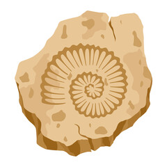 Archeology fossil stone with print of extinct plants. Archeology and paleontology. Cartoon illustration © designer_things