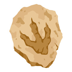 Archeology fossil stone with print of Jurassic dinosaur bones. Archeology reptile footprint, bone. Cartoon illustration