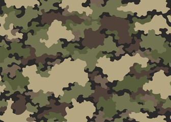 Fototapeta premium Camouflage texture seamless pattern. Abstract modern camo background for fabric and fashion textile print. Woodland style. Textures of classic clothing in masking style