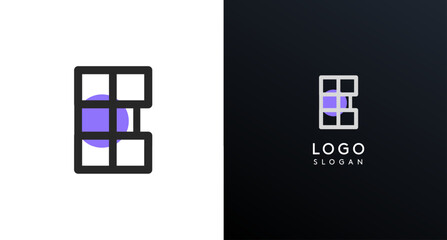 Letter E modern logo featuring geometric shapes, circle and lines. Abstract minimalist logotype for Japanese restaurant branding, tech companies, creative business identities. Vector illustration