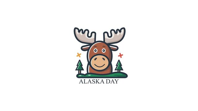 animated alaska day icon on transparent background, moose icon motion graphic with alpha channel.