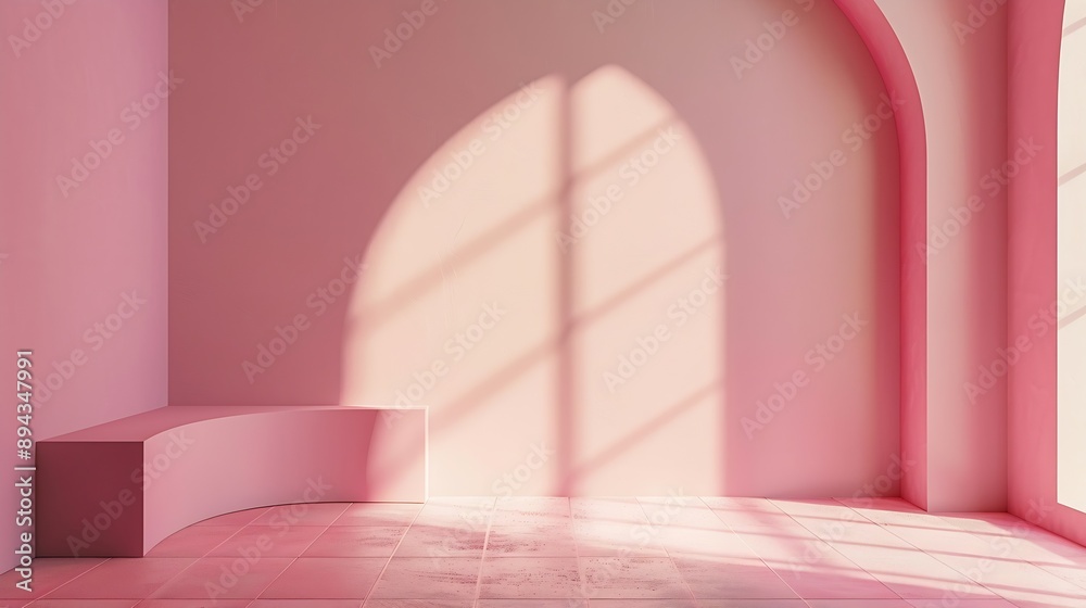 Poster empty light pink wall with beautiful chiaroscuro elegant minimalist background for product presentat
