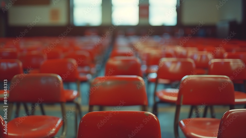 Aufkleber the concept of graduating from high school upsidedown chairs in an empty classroom at the school : g