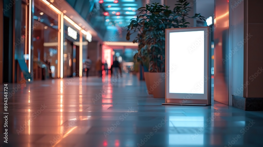 Poster Modern empty totem kiosk signage in a shopping center shop Blank space for adversting and message : Generative AI