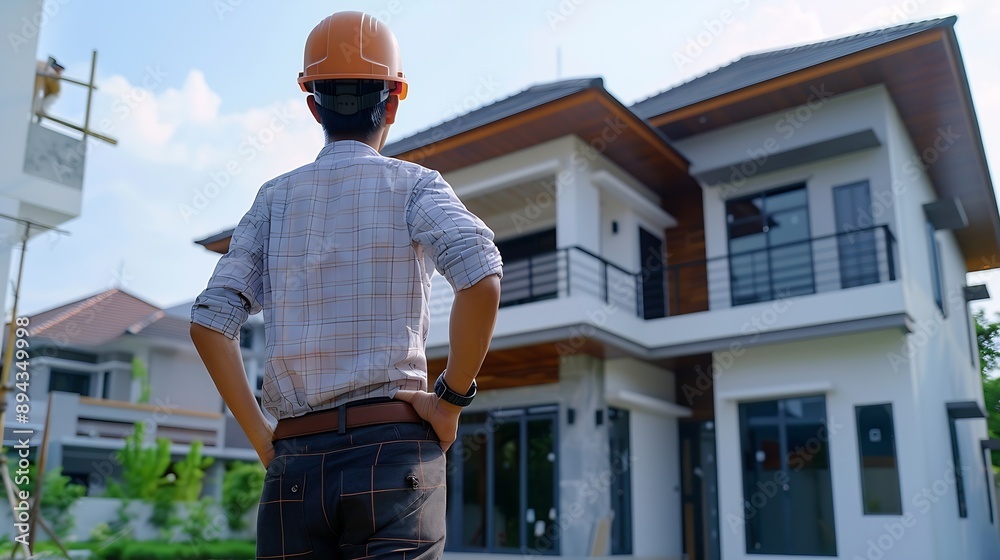 Poster inspector engineer and owner project is inspecting construction and quality assurance new house Engineers or architects or contactor work to build the house before handing it over to t : Generative AI