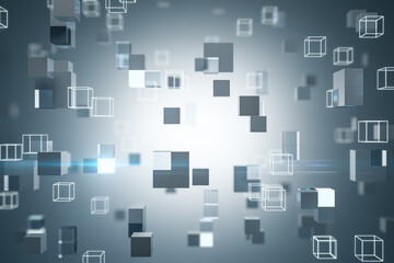 Obraz premium Creative digital gray cubes background with mock up place. 3D Rendering.