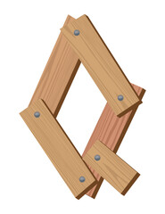 Wooden alphabet font, symbol Q. Texture letter isolated on white, vector illustration. Typography typeface made of wooden planks