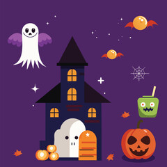 halloween background with house and pumpkin