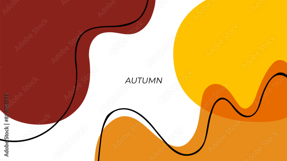 Poster Autumn colors. Abstract background with various dynamic liquid shapes and black outlines for Fall season creative graphic design. Vector illustration.