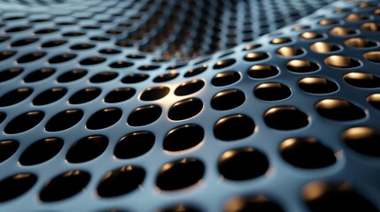 Intricate metallic patterns creating a futuristic mosaic, rendered in 3D with reflective surfaces